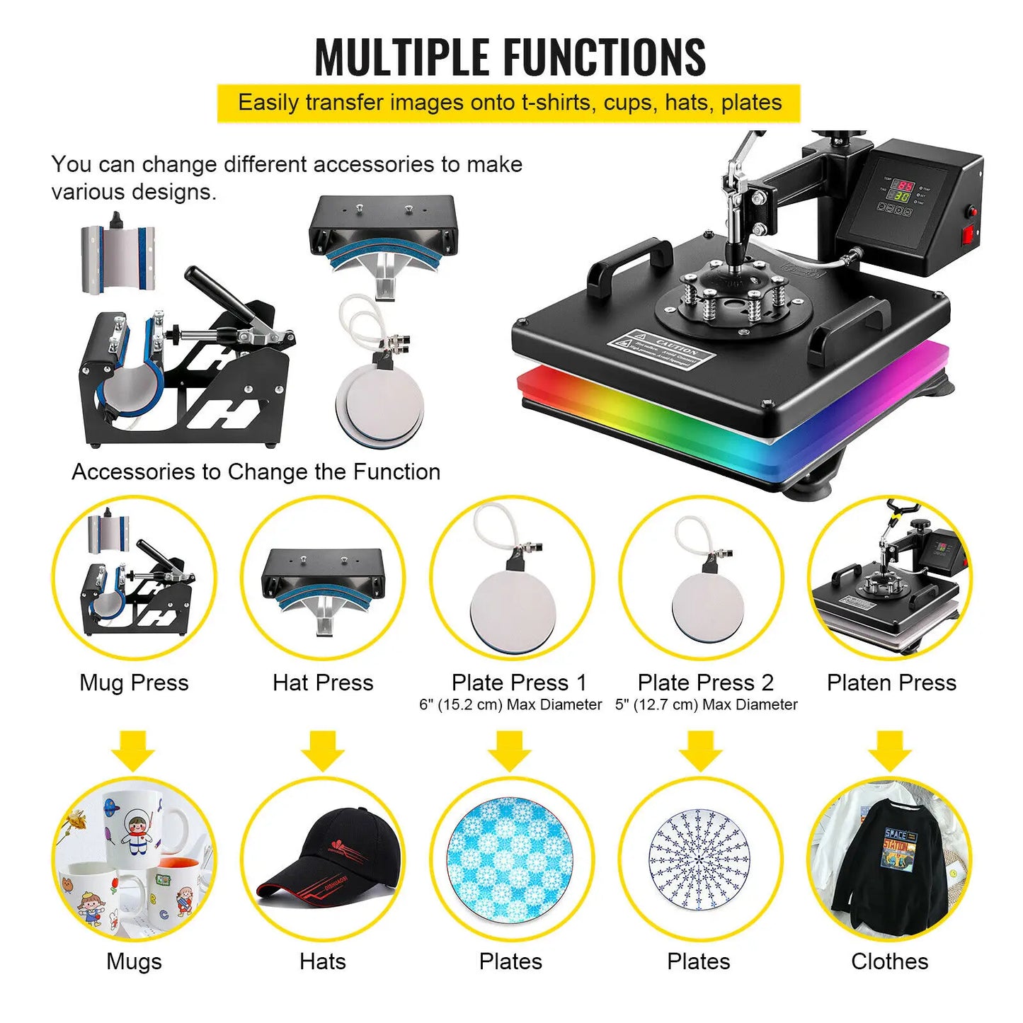 Combo Heat Press Machine - Multifunctional Sublimation Printer Transfer Printer