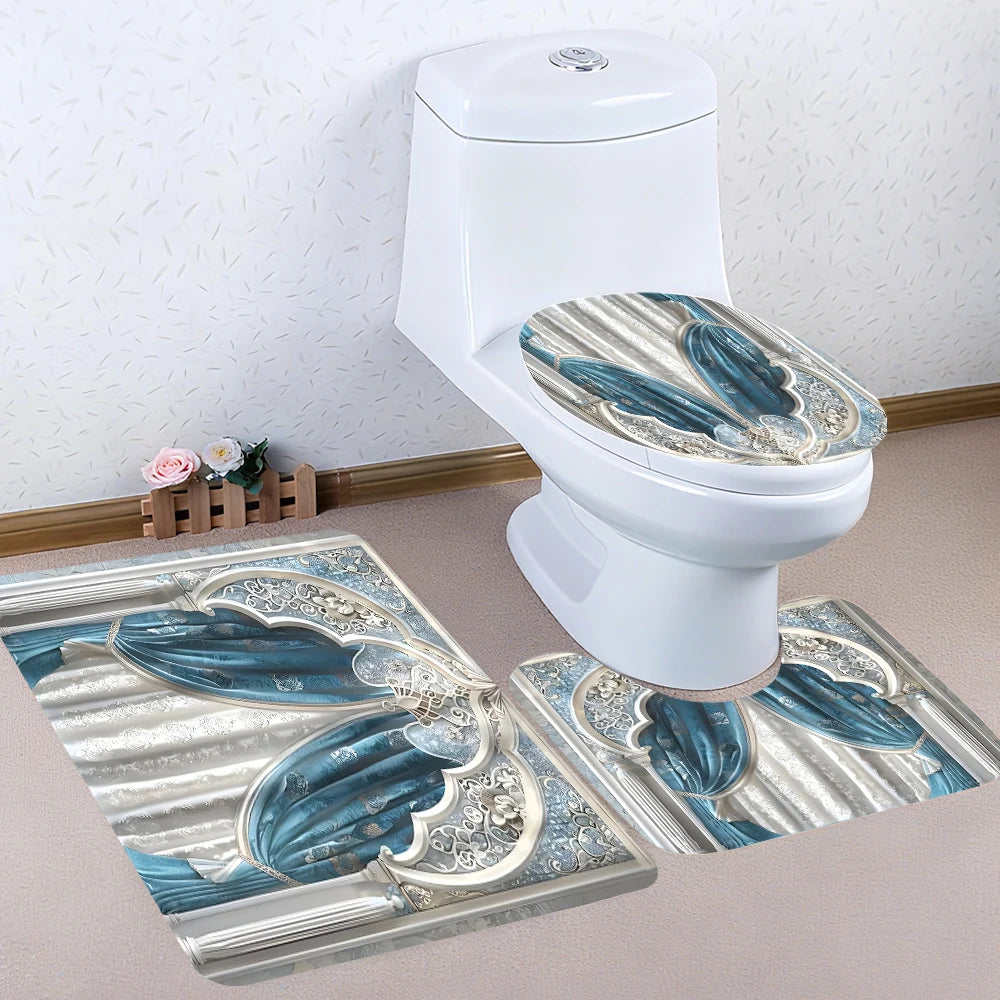 4pc Gorgeous Bath Curtain Set, 2D flat printed partition curtain