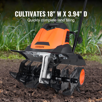 12 Amp Electric Tiller, 18" Tilling Width, 3.94" Tilling Depth, Corded