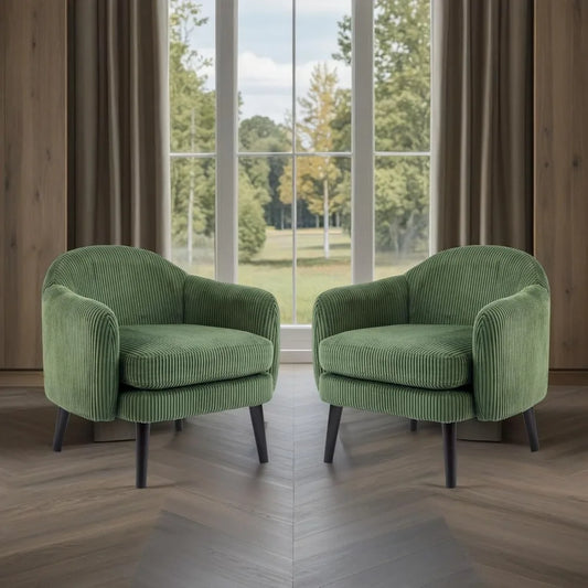 Modern Barrel Accent Armchairs, Set of 2 with Track Armrest, Solid Wooden Legs,