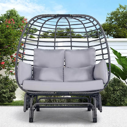 Double Egg Patio Chair  - 500lbs Capacity For 2 Person, Oversized Wicker Rocking/ Glider Chair