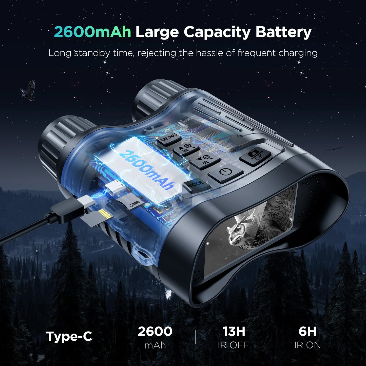 Night Vision Binoculars 8X Digital Zoom HD 1080P w/ IR Illuminator & Video Recording