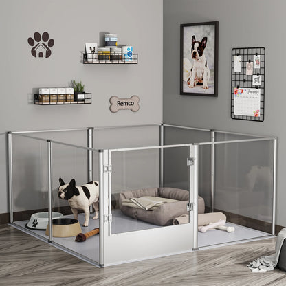 Thick Acrylic Pet Playpen - Multi-functional with Waterproof Pad , Secure Locks and Anti-Slip Base
