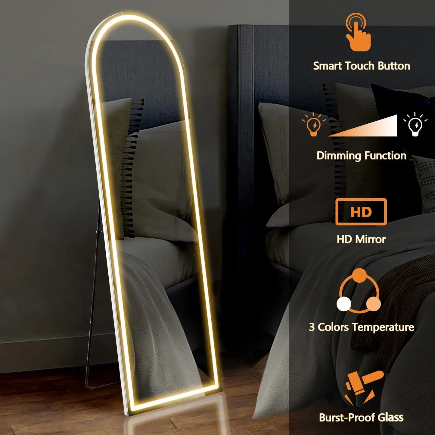 Full Length Mirror w/ 3 Color LED Lighting with an Aluminum Alloy Frame