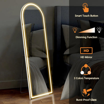 Full Length Mirror w/ 3 Color LED Lighting with an Aluminum Alloy Frame