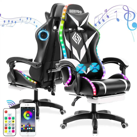 Gaming/Office Chair w/RGB Light , Bluetooth Speaker and Massage Recliner