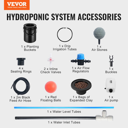 Hydroponics Grow System w/ Top Drip Kit, Deep Water Culture, 5-Gallon Buckets with Air Pump