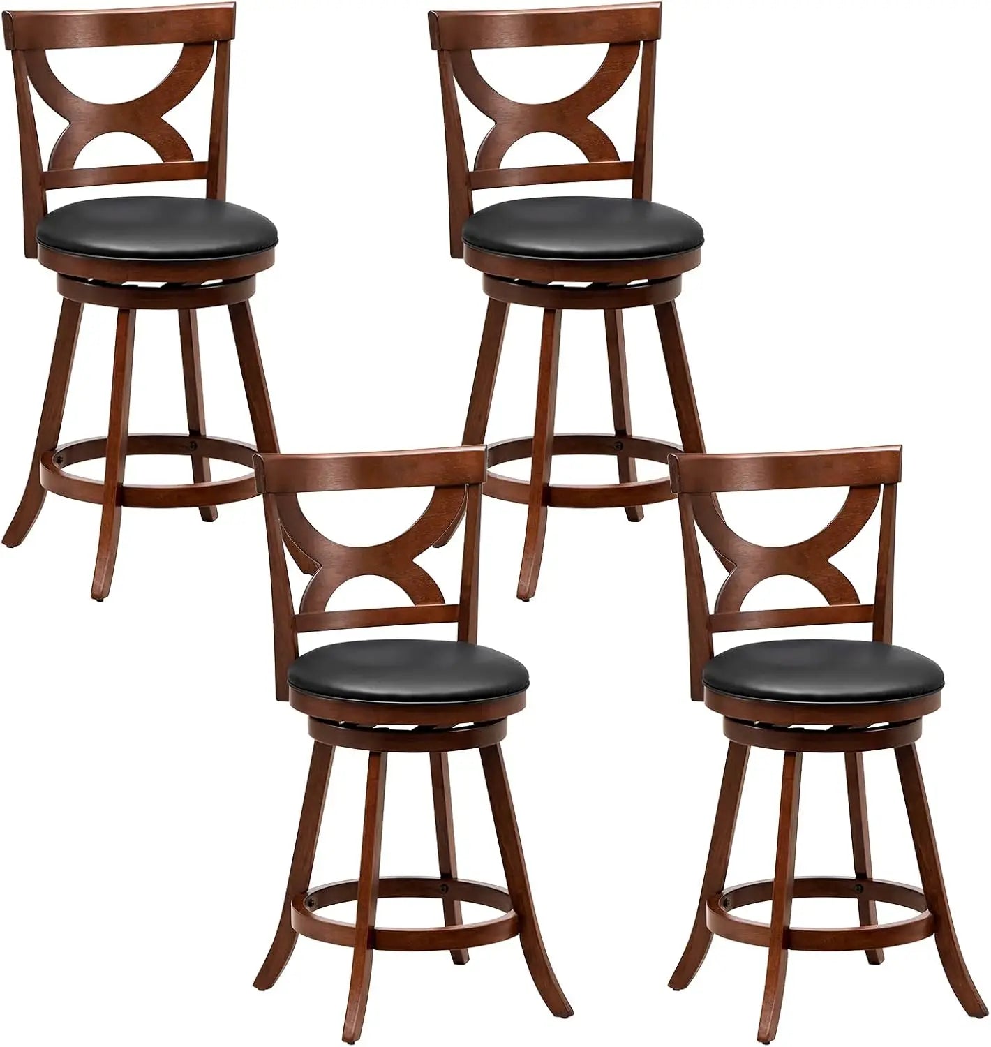Wood Frame Swivel Upholstered Stools, Set of 4, Counter Height with Back & Footrest,