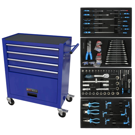 4 Drawer Rolling Tool Box with Key Lock and 4 Wheels-Tools Included