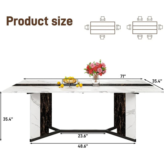 71" Modern Dining Table - comfortably seats 6-7 people, Resists water, oil, scratches, and stains