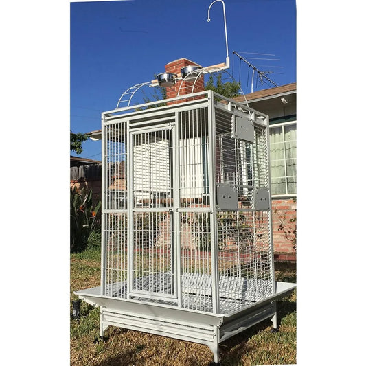 Elegant Wrought Iron Play Top Bird Cage  w/Large Interior Space, Removable Trays, On Wheels