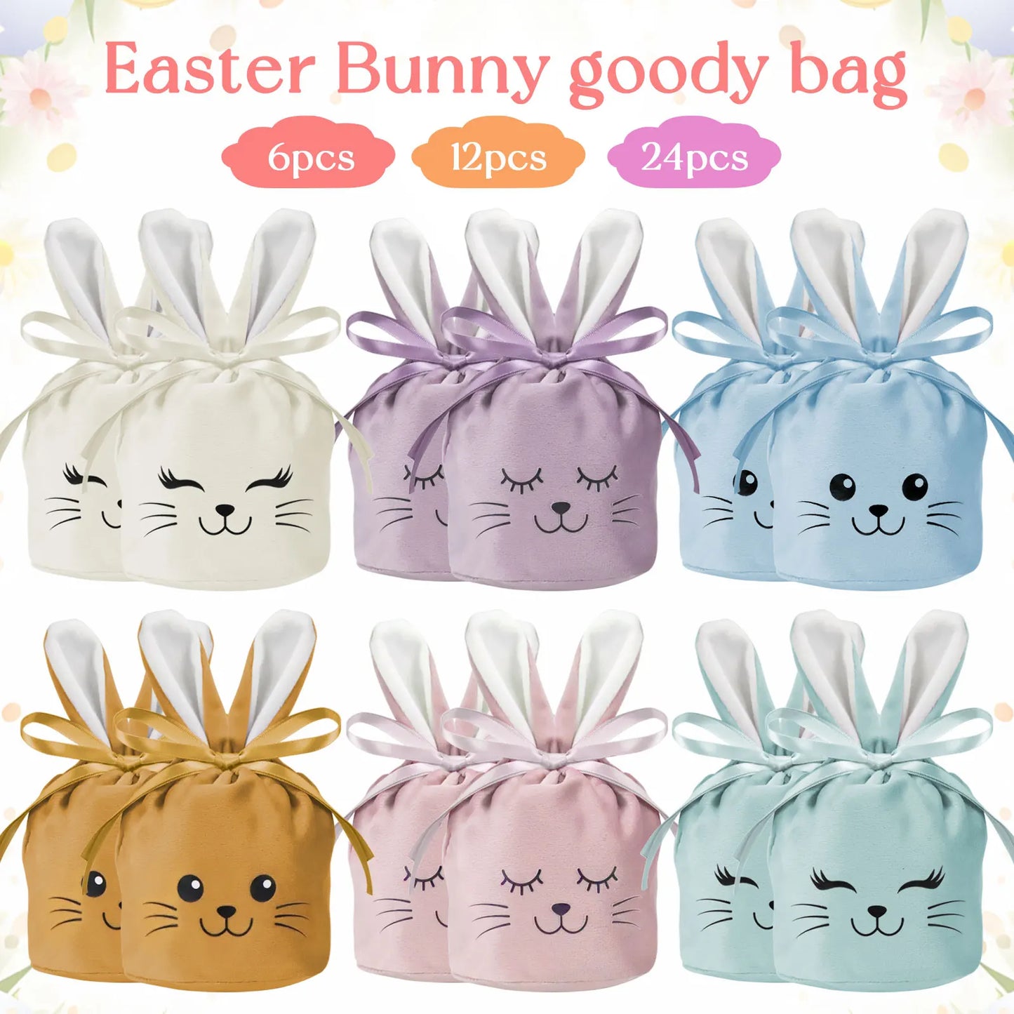 12-24pcs Easter Bunny Bags, Velvet, Bunny Ear Gift Bags