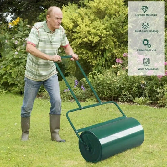 47in Lawn Roller, Cylindrical, Push or Tow Behind, Water Filled Steel Cylinder