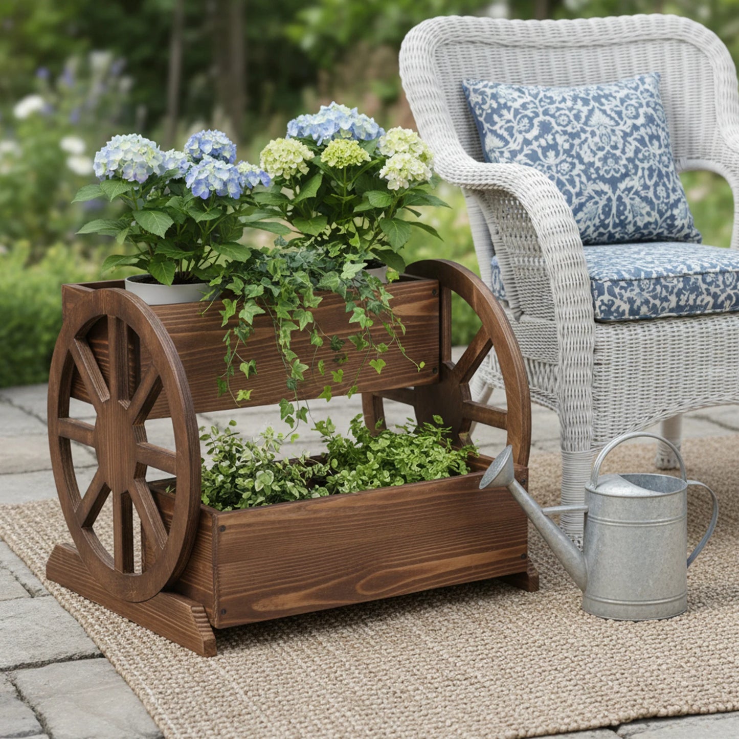 Wooden Wagon Planter Box with Wheels