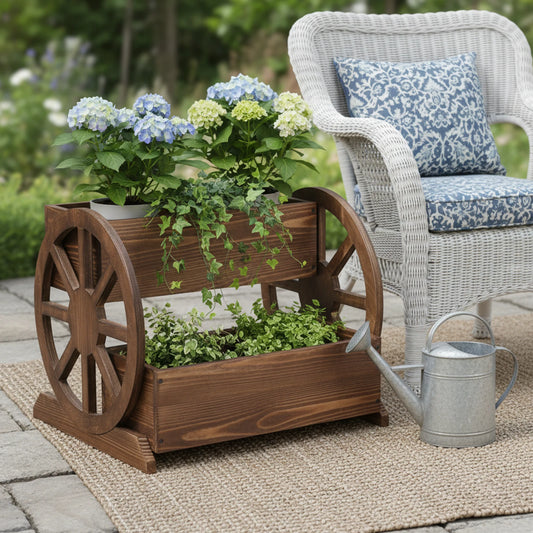 Wooden Wagon Planter Box with Wheels