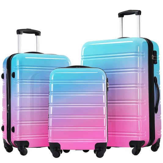 Hard-shell Luggage Set, 3 Piece, Gradient Color, Expandable with Spinner Wheels and TSA Lock