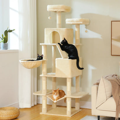 70.8" Multi-Level Cat Tower with 9 Scratching Areas, Plush Hammock and Perches
