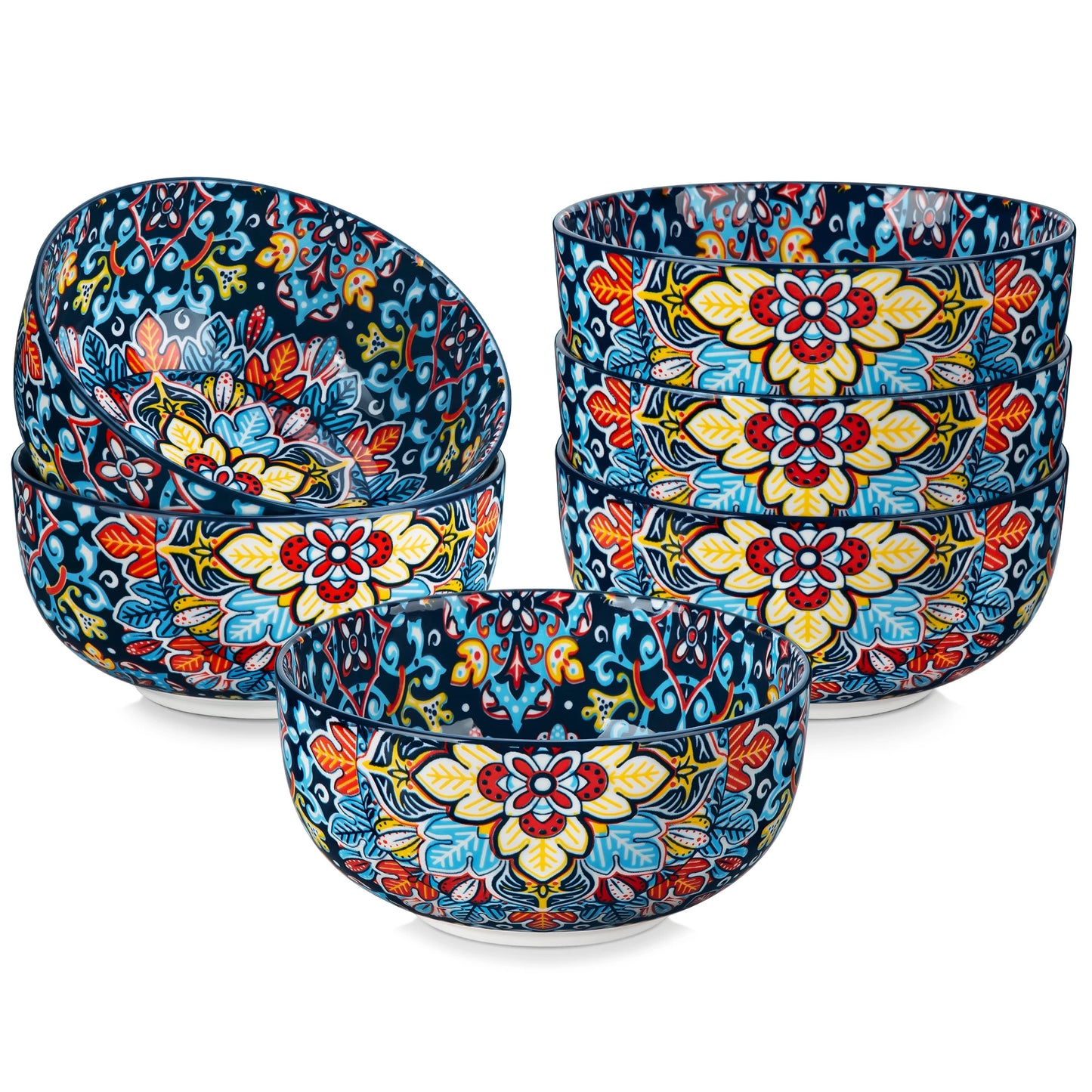 Bohemian style,  Set of 6 or12 Bowls, 28 Oz Ceramic Bowls