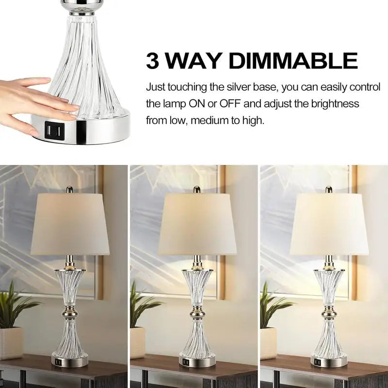 Dimmable Touch Control Table Lamp Set of 2 with USB Charging Ports, Bulbs Included