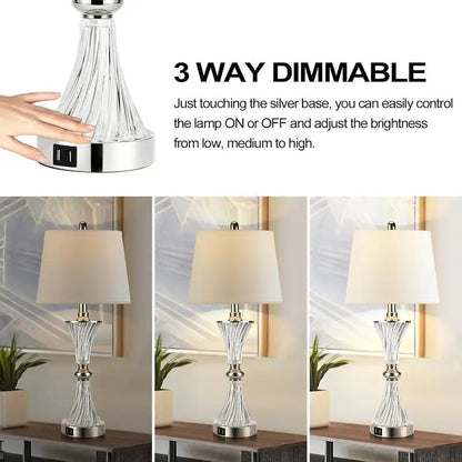 Dimmable Touch Control Table Lamp Set of 2 with USB Charging Ports, Bulbs Included