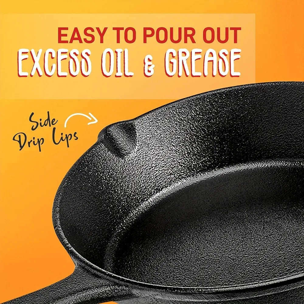 3PCS Cast Iron Skillet Set Pre-Seasoned, Heavy-Duty Pans Non-Stick Surface