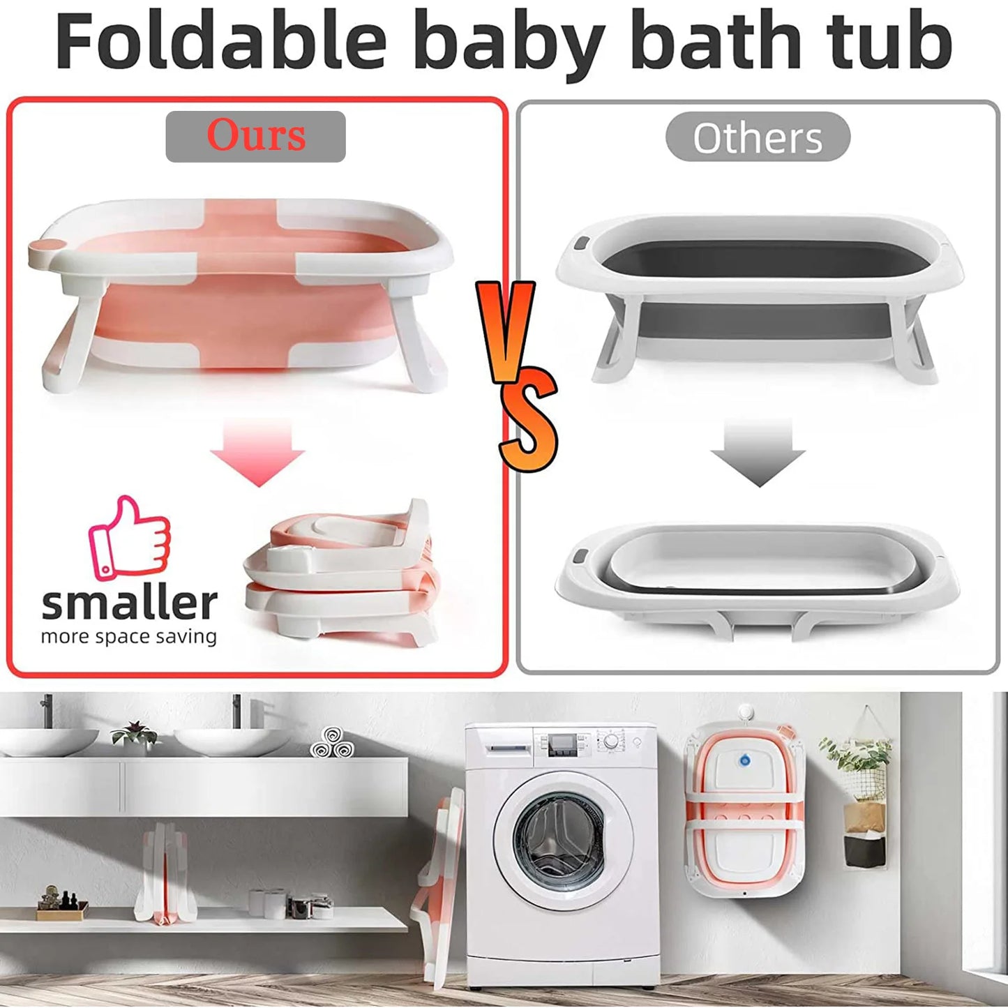 Foldable Baby Bath Tub with Bath Cushion, Thermometer Newborn to Toddler