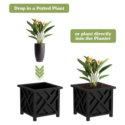 Lattice Design Planter Box, 2 Pack, 14.75Inch Decorative Planter Box