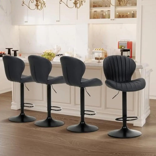 Set of 4 Adjustable Stools w/Faux Leather, Counter Height with High Backrest