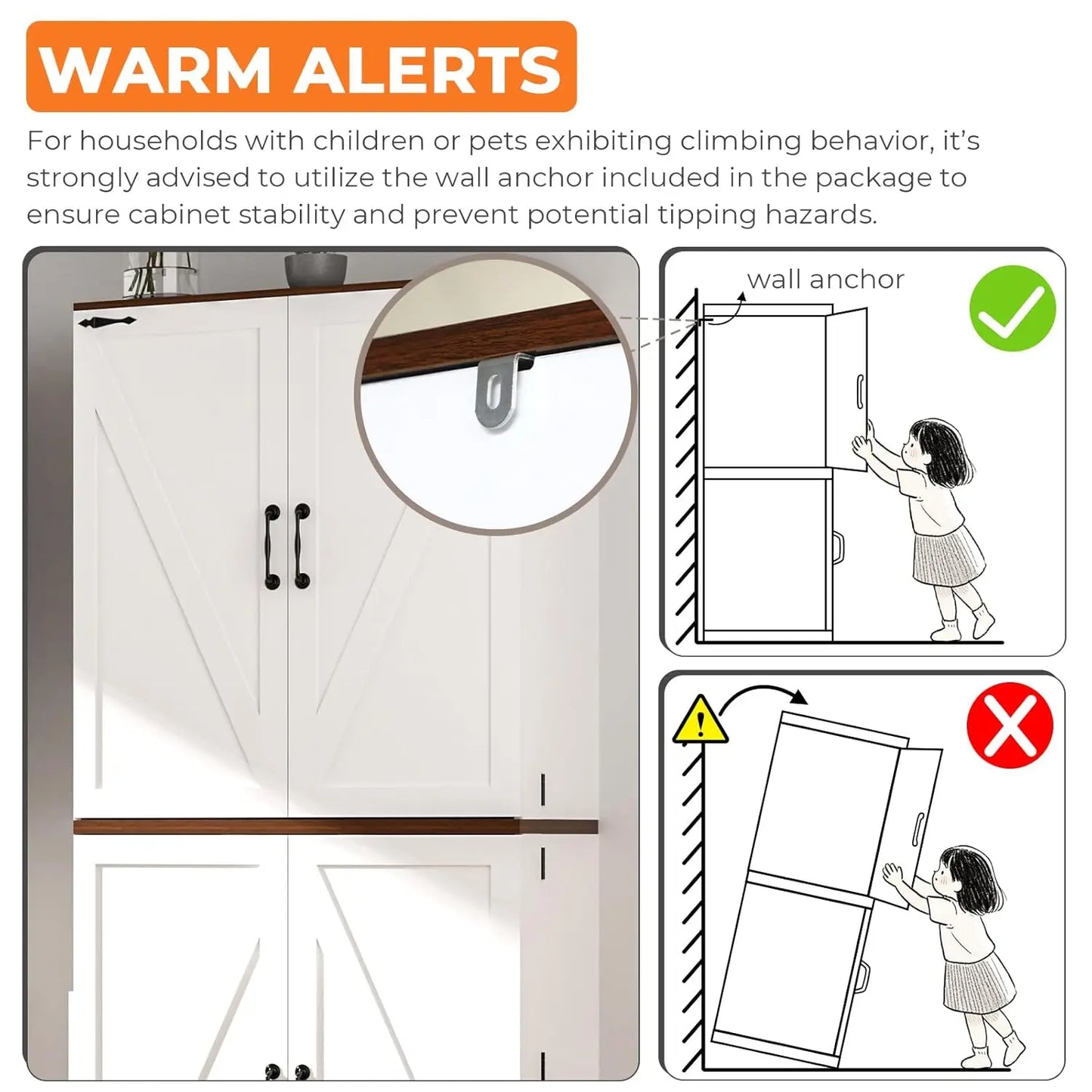 75" Kitchen Pantry Cabinet, Rustic Wood with Adjustable Shelves & Barn Style Door