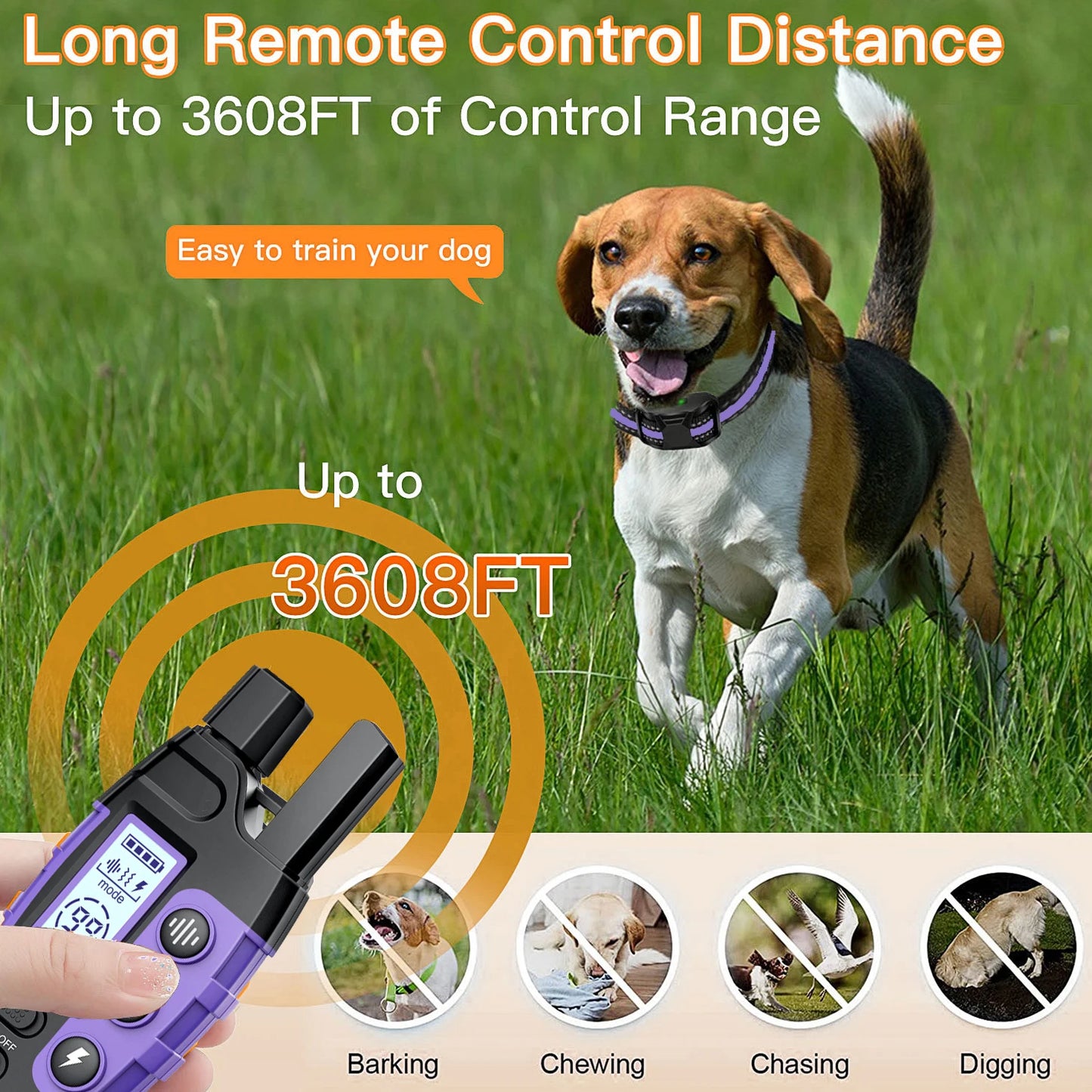Electric Dog Training Collar- Remote Control-Waterproof With Vibration Shock Beep Modes and Levels
