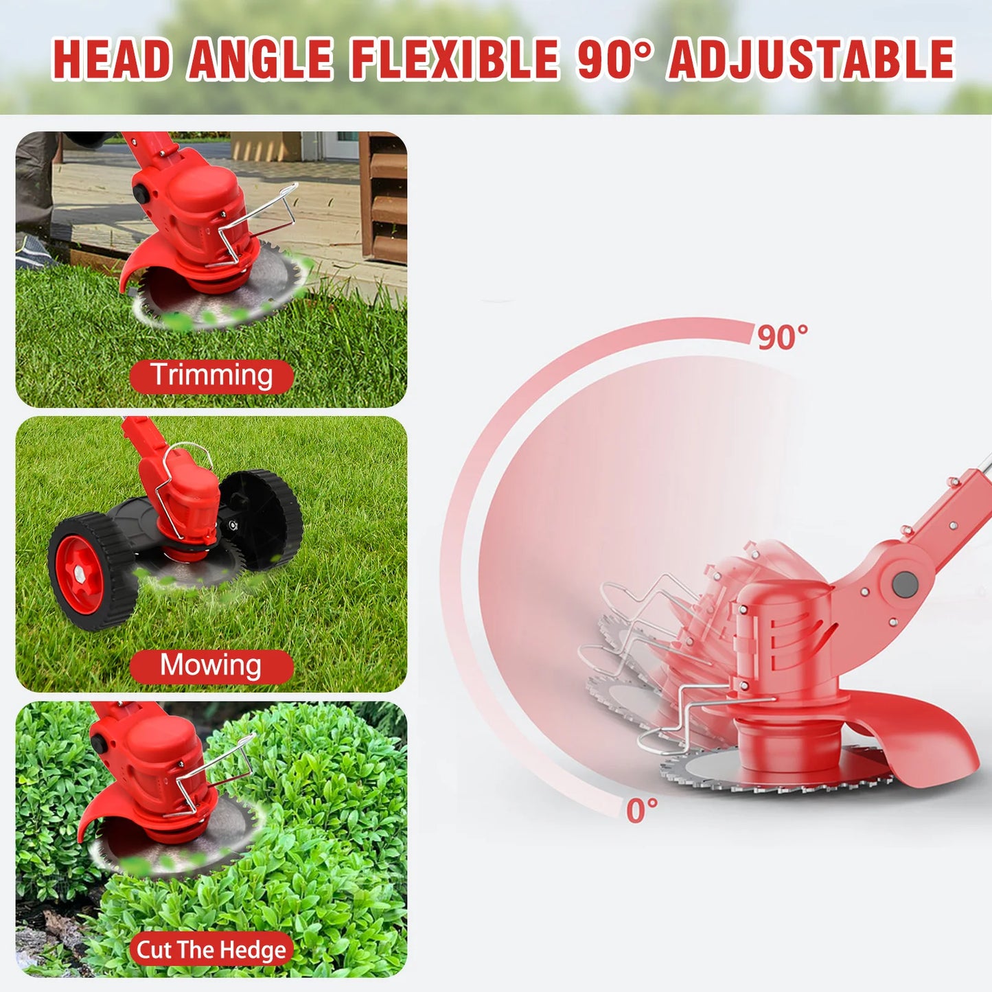 21V Cordless Grass Trimmer, 3-in-1 Brush with Wheels, 24V Lithium-ion battery