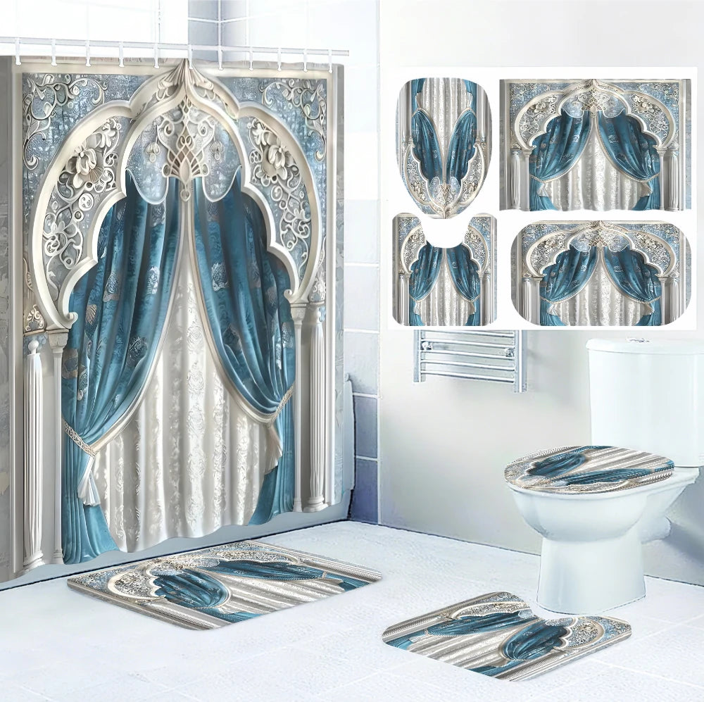 4pc Gorgeous Bath Curtain Set, 2D flat printed partition curtain
