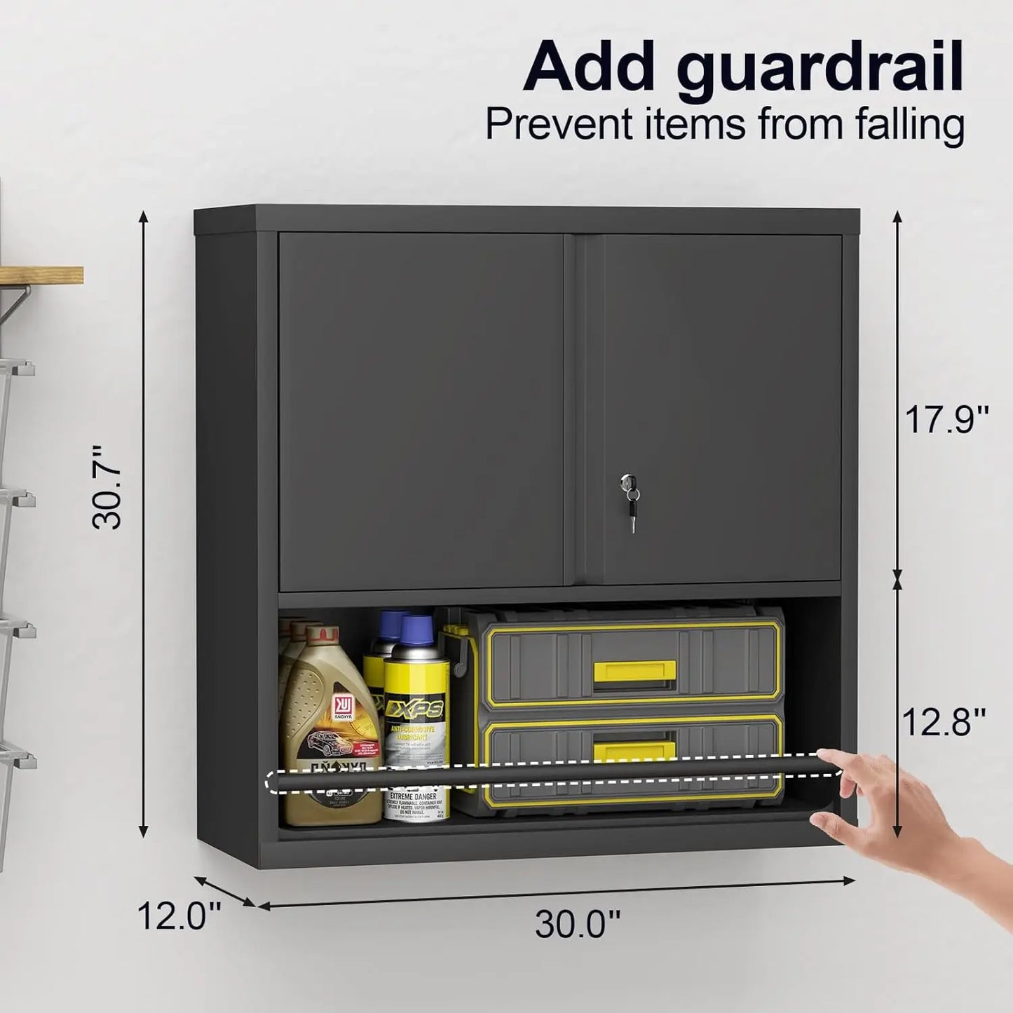 31" H Locking Metal Storage Cabinet with Doors and Shelves, Lockable Wall Mount