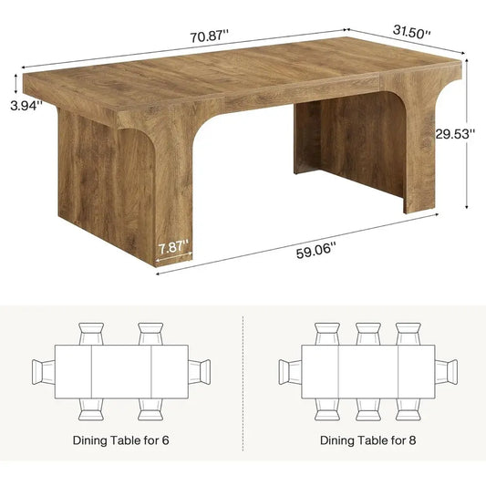 Rectangular Dining Table for 6-8, Wooden Table with Arched Design,