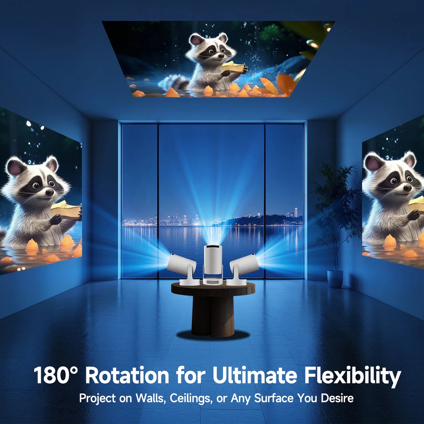 HY300 Pro + Projector w/ 5W Speaker, Built-in Android System, WiFi, and Remote Control