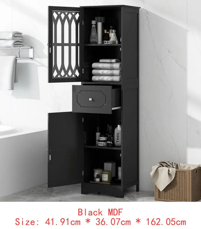 Freestanding Tall Storage Cabinet with Drawer, MDF, Acrylic Door, Adjustable Shelf