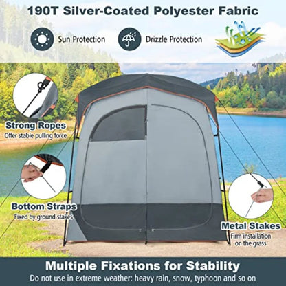 Portable Double Room Privacy Tent with Floor, Removable Rain Fly, Top Hook, Inside Pocket and Carry Bag