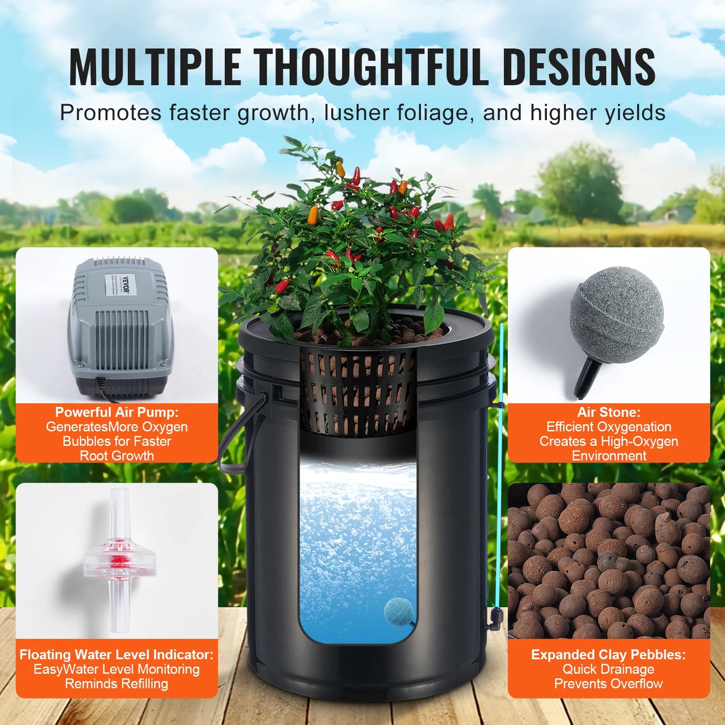 Hydroponics Grow System w/ Top Drip Kit, Deep Water Culture, 5-Gallon Buckets with Air Pump