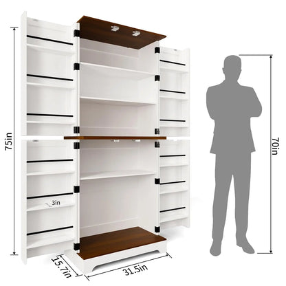 75" Kitchen Pantry Cabinet, Rustic Wood with Adjustable Shelves & Barn Style Door