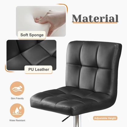 Set of 2, PU Leather Bar Stools, Upholstered w/ Comfortable Backrest and Built-in Footrest