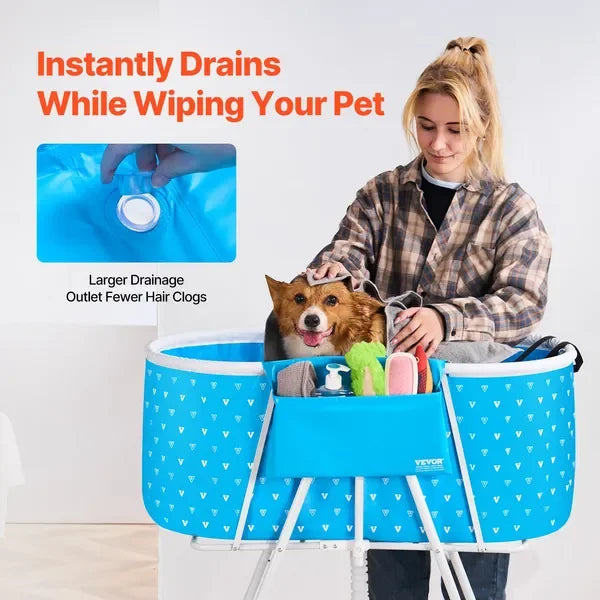 Portable Dog Bathtub, Elevated & Foldable Space-saving with Quick Drainage,