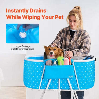 Portable Dog Bathtub, Elevated & Foldable Space-saving with Quick Drainage,