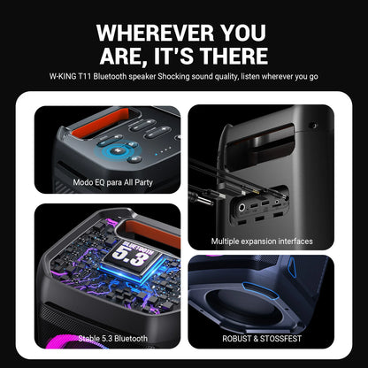 100W RMS Bluetooth Speakers, Waterproof, Portable, Party Boombox, Wireless w/lights