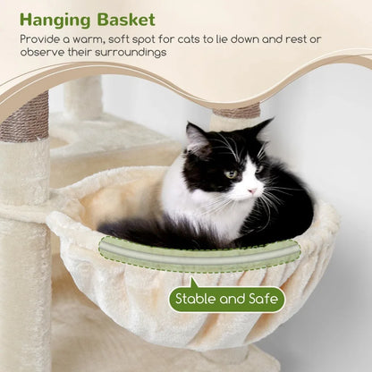 Heavy Duty 72" Cat Tree Tower, Comfortably Cushioned, Sturdy and Stable with Pet Bed