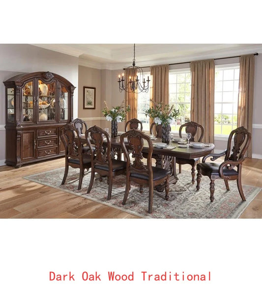Elegant Formal 5-Piece Dining Set with Extension Leaf Table & 4 Chairs - Dark Oak Finish