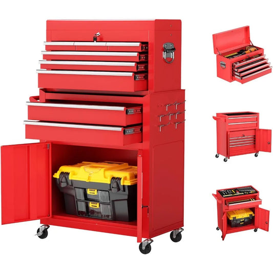 6 Drawer Rolling Tool Chest with Lock and Detachable Tool Cabinet