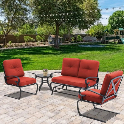 4-Piece Outdoor Patio Set - Swing Glider Loveseat and Spring Lounge Chairs with Side Table