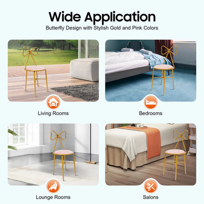 Elegant Pink Butterfly Backrest Chair with Soft Cushion, up to 220 lbs. Load w/Iron Frame