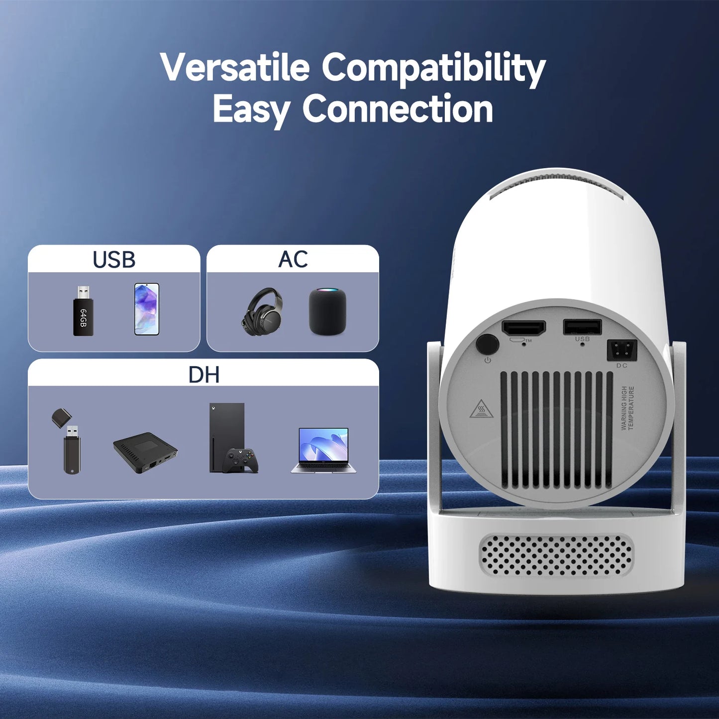 HY300 Pro + Projector w/ 5W Speaker, Built-in Android System, WiFi, and Remote Control