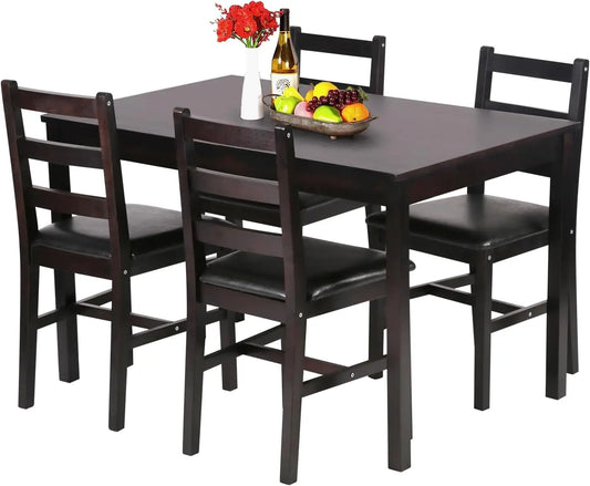 5 Piece Set -Kitchen Table and 4 Chairs, Padded Seats, Solid Wood
